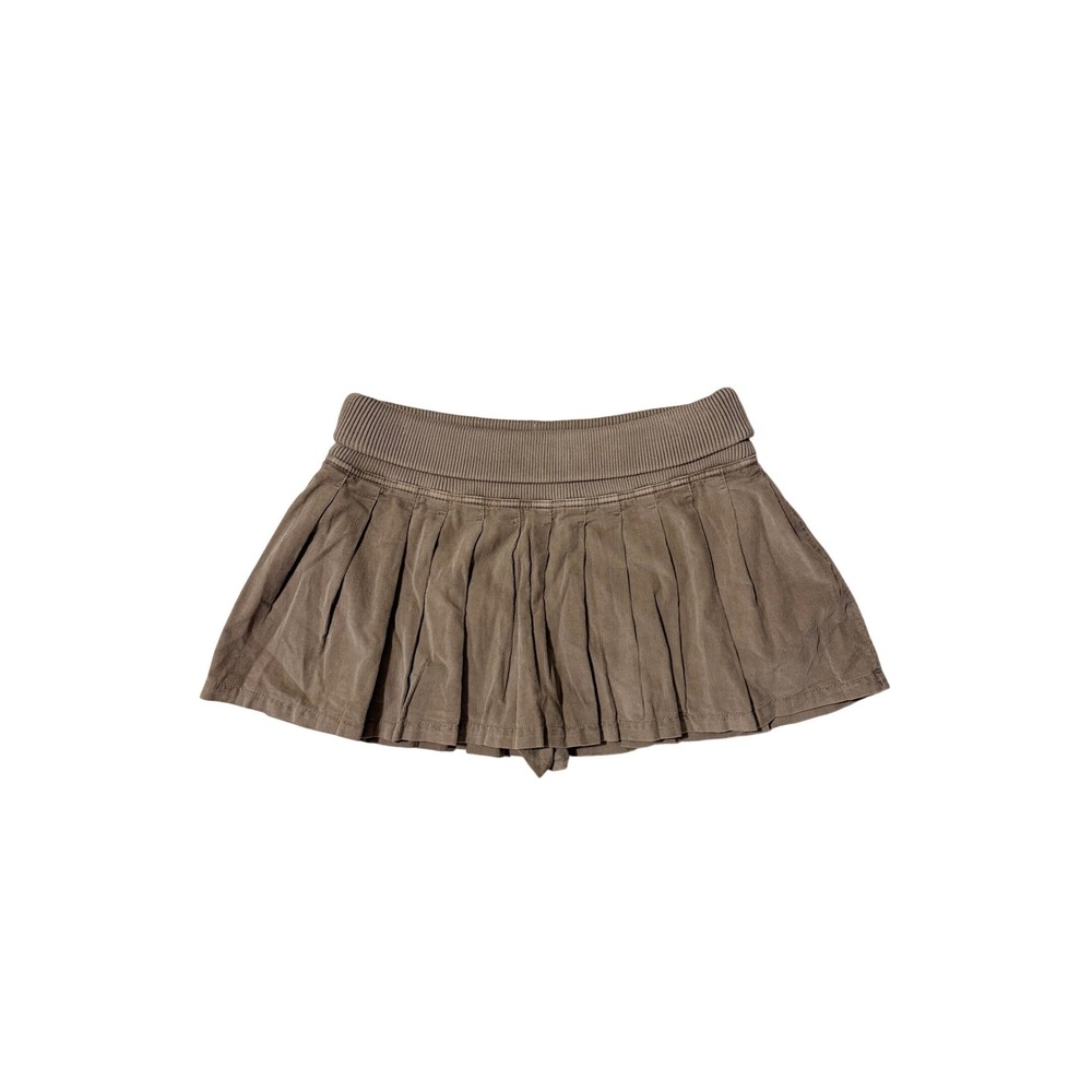 Anthropologie Pilcro Rib Mix Corduroy Pleated Mini Skort Skirt NEW Brown Tan MED